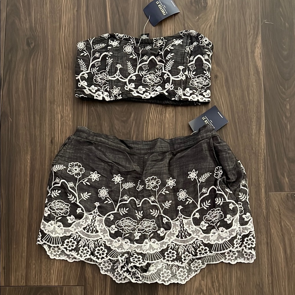 Forever 21 Black and White Embellished Short Set Night Out